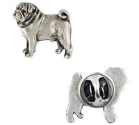 Art-Dog Épingle en Argent en Forme de Chien - Broche en Plaqué Argent - Accessoires Elégants pour Femmes et Hommes - Carlin - 1,9x2x4cm