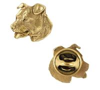 Art-Dog Épingle en Or Faite à la Main en Forme de Chien - Broche en Plaqué Or - Accessoires Élégants pour Femmes et Hommes - Terrier américain du Staffordshire - 1,8x1,7x3cm