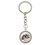 Art-Dog Porte-clés avec photo de chien dans boîte cadeau élégante | Porte-clés fait main | Photo diamètre 25mm | Couleur argent | Idée cadeau | Shih Tzu
