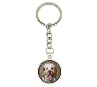 Art-Dog Porte-clés chien avec photo de chien dans une élégante boîte cadeau | Porte-clés fait main | Photo diamètre 25mm | Couleur argent | Idée cadeau | Clumber Spaniel