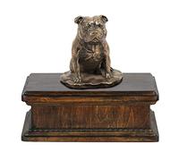 Art-Dog Urne Commémorative Personnalisée Mama Chien Assis - Bronze Coulé à Froid Fait à la Main sur Base de Bouleau - pour Les Cendres de Chien - 24,5x29x21cm - 5L - Staffordshire Bull Terrier