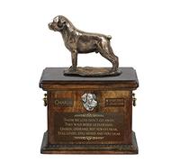 Art-Dog Urne Commémorative Statue de Chien Assis - Bronze Coulé à Froid Fait à la Main sur Base de Bouleau - pour Les Cendres de Chien - 8.3x11.4x8.7-5L - Rottweiler