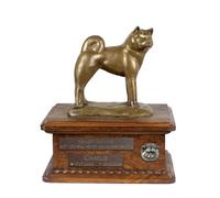 Art-Dog Urne Commémorative Statue de Chien Assis - Bronze Coulé à Froid Fait à la Main sur Base de Bouleau - pour Les Cendres de Chien - 8.3x11.4x8.7-5L - Akita-Inu