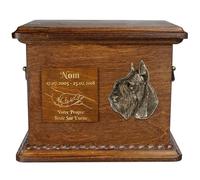 Art-Dog Urne funéraire personnalisée pour animal de compagnie - Portrait en bronze fait à la main sur base en bouleau - Boîte funéraire personnalisée pour chien - Vase durable - 21 x 29 x 11 cm