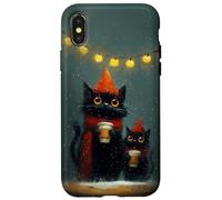 Art Douillet pour Une Nuit d'hiver au Chocolat Chaud Black Cats Coque pour iPhone X/XS