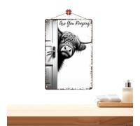 Art drôle de salle de bain - Décor humoristique en métal, panneau de toilette rustique, murale avec illustration d'animal de vache insolite | Ornement fantaisiste de style toilettes de ferme po