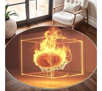 Art du Basket-Ball en Flammes Tapis Rond 160 cm Intérieur & Extérieur Doux Antidérapant Lavable en Machine, Or Tapis Décoratif de Style Moderne pour Salon Chambre Salle à Manger