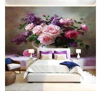 Art Du Bonsaï Papier Panoramique Mural Fleurs Roses Papier Peint Intissé Poster Tableaux Muraux Tapisserie Photo pour Salon Canapé TV Fond Décoration Murale 350 x 256 cm