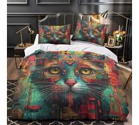 Art du Chat cybernétique Impression 3D 3 pièces Housse de lit Style numérique futuriste Housse de Couette Microfibre Doux Respirant pour bébés Enfants Hommes Single（140x200cm）