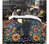 Art du Chat Noir Parure de Lit Imprimé en 3D Microfibre Hypoallergique Super Douce Design Mystique Vintage Housse de Couette Fermeture Éclair Respirante Léger for Ado King（220x240cm）