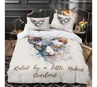 Art du Chat Nu Housse de Couette 3D Effet Ultra Douce Hypoallergique Parure de Lit Microfibre résistante Fermeture Éclair Léger for Hommes Single（135x200cm）