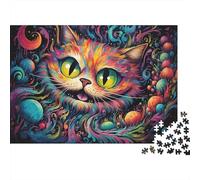 Art du Chat psychédélique 1000 Pièce Carton Robuste Puzzle Classique pour Adultes Enfants Impossible Difficile Défiant Décompression Et Décoration Murale Idée Cadeau 52x38cm/1000pcs