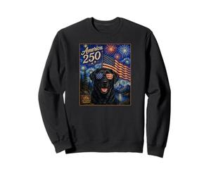 Art du Chien Labrador Retriever Noir sur Drapeau américain 250 Sweatshirt