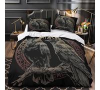 Art du Corbeau Housse de Couette Microfibre Ultra Douce 3D Imprimée Hypoallergique Tatouage Vintage Parure de Lit Fermeture Éclair Confortable Résistante for Adolescent Single（140x200cm）