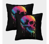 Art du crâne Arc-en-Ciel - Style Graffiti Vibrant Housse Coussin 2 Pièces Taie d'oreiller Décoratif Carrées Housses De Coussin pour Canapé LiterieCanapé 40x40cm