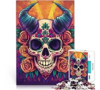 Art du crâne coloré Puzzles de 1000 pièces pour Adultes Jouets à Faire soi-même Activités Amusantes à la Maison, Cadeaux d'anniversaire, Cadeaux de Voyage, 38x26cm