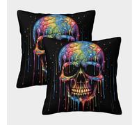 Art du crâne coloré - Style Vibrant Housse Coussin 2 Pièces Taie d'oreiller Décoratif Carrées Housses De Coussin Salon Et Lit Protecteurs