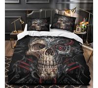 Art du crâne cybernétique Impression 3D 3 pièces Housse de Couette Design futuriste Sombre Housse de lit Microfibre Respirant Fermeture éclair pour Enfants Femmes Hommes King（220x240cm）