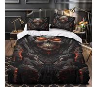 Art du crâne cybernétique Impression 3D 3 pièces Housse de lit Style Dark Fantasy Housse de Courtepointe Microfibre Respirant Anti-acariens pour Enfants Hommes Adultes Double（200x200cm）