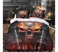 Art du crâne de feu Housse de Couette Microfibre Ultra Douce 3D Effet Hypoallergique Tatouage Grunge Parure de Lit Fermeture Éclair Confortable Résistante for Adultes Enfants Single（140x200cm）