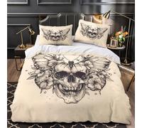 Art du crâne Housse de Couette 3D Imprimée Microfibre résistante Super Douce Tatouage Gothique Parure de Lit Fermeture Éclair Hypoallergique Respirante for Couple King（220x240cm）