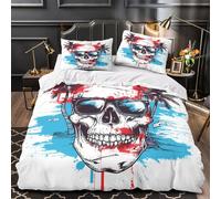 Art du crâne Housse de Couette Imprimé en 3D Microfibre Hypoallergique Léger Camouflage Militaire Parure de Lit Fermeture Éclair Ultra Douce Résistante for Garçon Super King（260x220cm）