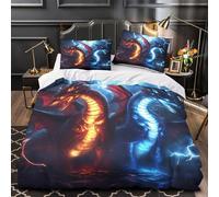Art du Dragon de feu 3D Imprimé Housse de Couette 3 pièces Microfibre inaltérable Style Dragon Mythique Drap de Couette 2 taies éclair pour Adultes Couples Double（200x200cm）