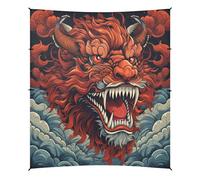 Art du Dragon Rouge Chinois Tente de Plage Abri Solaire pour Camping,Installation Facile,Portable avec Sacs de Sable pour Pêche Pique-Nique Plein Air