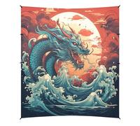 Art du Dragon Rouge Traditionnel Tente de Plage Facile à Monter,Abri Solaire pour Le Camping avec Sacs de Sable,Pelles à Sable pour Les Pique Niques en Plein Air