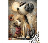 Art du Duo de Chien Mignon Puzzle À 1000 Morceaux Papier Épais Puzzle Familial Parents-Enfants Heures Divertissement Garanties Compatible Plateau Loisirs 38x26cm/1000pcs