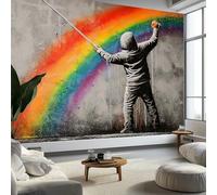 Art Du Graffiti Garçon Sweat Capuche Arc En Ciel Murale Photo Papier Peint 400 x 280 cm Intissé Tableaux Poster Mural Tapisserie, Gris Papier Peint Panoramique Salon Maison Appartement