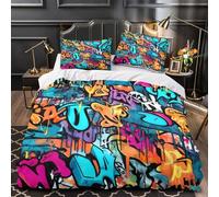Art du Graffiti Parure de Lit Imprimé en 3D Douce Confortable Léger Style de Rue Urbain Housse de Couette Microfibre Hypoallergique Fermeture Éclair Résistante for Fille Single（140x200cm）