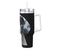 Art du Grand Danois,Gobelet isotherme Ice Bully de 40 oz avec poignée, couvercle et paille, en acier inoxydable, pour voiture ou café.