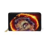 Art du Lion De Feu Portefeuille Zipper Long Bourse en Cuir Véritable avec Titulaire de la Carte de Crédit pour Téléphone Femmes Fille Hommes