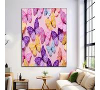 Art Du Papier 3D Decoration Murale, Rose Tableau Papillon En Papier Poster Photo Impression sur Toile Tableau Deco Artistique Murale pour Salon, sans Cadre 50x70cm
