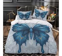 Art du Papillon Bleu Housse de Couette Microfibre résistante Douce Respirante Motifs ornementaux Vintage Parure de Lit 3D Imprimée Fermeture Éclair Confortable for Hommes Enfants Single（140x200cm）
