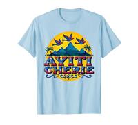 Art du Paradis Tropical Ayiti Cherie de la Fierté haïtienne T-Shirt, Homme, Bleu Céleste, M