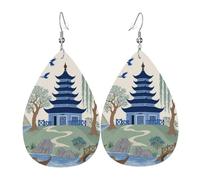 Art Du Paysage Chinois De Style Chinoiserie Boucle D'Oreille Double Face Boucles D'Oreilles En Cuir Tendance Pendantes D'Oreille Pour Quotidien Décorations