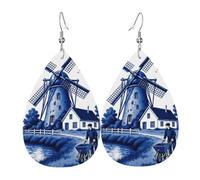 Art Du Paysage De Moulin À Vent De La Campagne Néerlandaise Boucle D'Oreille Tendance Boucles D'Oreilles En Cuir Légères Pendantes D'Oreille Pour Quotidien Femme