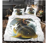 Art du Poisson Koi Housse de Couette 3D Effet Microfibre résistante Respirante Tatouage Japonais Parure de Lit Fermeture Éclair Ultra Douce Confortable for Couple Single（140x200cm）