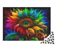Art du Tournesol Arc-en-Ciel Puzzles 1000 Pièces, Grand Tournesol Arc-en-Ciel Vibrant, Jeu de création et logique, activité familiale, Cadeau d'anniversaire, 70x50cm