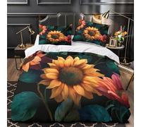 Art du Tournesol Parure de Lit 3D Effet Microfibre Hypoallergique Super Douce Illustration botanique Housse de Couette Fermeture Éclair Douce Ultra Douce for Couple Amoureux Single（135x200cm）