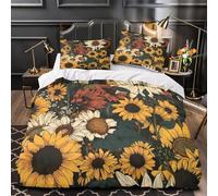 Art du Tournesol Parure de Lit Imprimé en 3D Microfibre Hypoallergique Léger Illustration botanique Housse de Couette Fermeture Éclair Super Douce Respirante for Ado Super King（260x220cm）