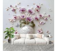 Art Du Vase En Relief Papier Peint Intissé Fresque Murale 300x210 cm Blanc Poster Murale Photo pour Salon, Chambre, Salle à Manger, Effaçable Papier Peint Panoramique