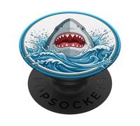 Art Dynamique des Vagues de l'océan avec Un Grand Requin Blanc PopSockets PopGrip Adhésif
