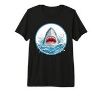 Art Dynamique des Vagues de l'océan avec Un Grand Requin Blanc T-Shirt Haut de Gamme