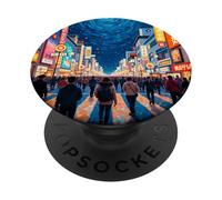 Art en Forme de Tourbillon de la traversée Nocturne de Tokyo PopSockets PopGrip Adhésif