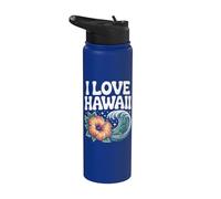Art en forme de vague d'hibiscus tropical d'Hawaï Stainless Steel Insulated Water Bottle