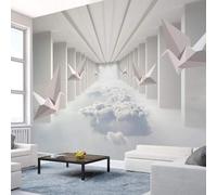 Art En Relief Grues En Papier Nuages Blancs Abstraction Architecture Extension Spatiale 3D Papier Peint Texture Soyeuse Intissé Salle à Manger Bureau D'étude Canapé Chambre Salon TV Mur-250cm×170cm
