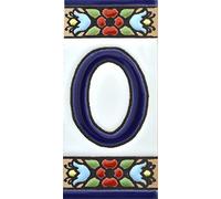 ART ESCUDELLERS Numéro Maison. Carreaux céramique Peints à la Main avec Technique Corde sèche (cuerda seca). Noms, Directions et signalisation. Dessin Flores Mini 7,3 cm x 3,5 cm. (NUMÉRO ZÉRO 0")